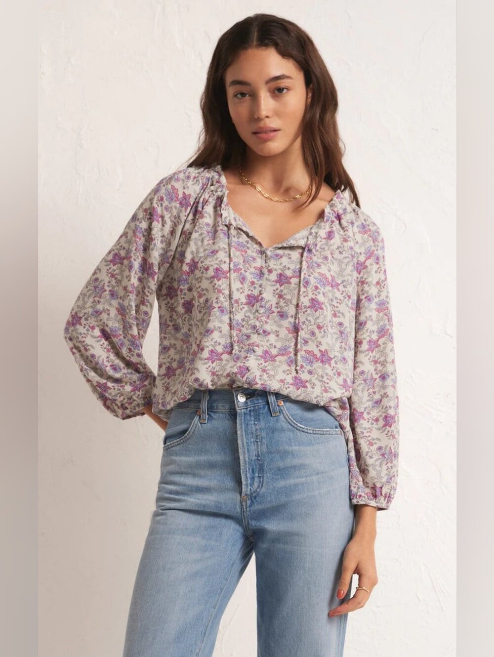 Z Supply Lavender Floral Peasant Top
